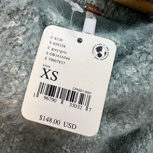 Free People Cowl Neck Sweater Womens XS Soft Girl Fuzzy Knit Cozy Oversized Boho - Picture 9 of 14